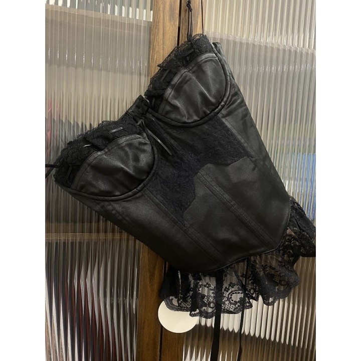 Corset baleiné à fines bretelles – Noir