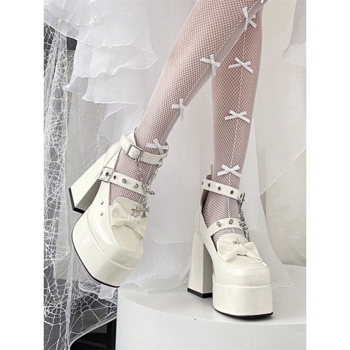 Escarpins plateformes punk goth à clous pointus – Blanc