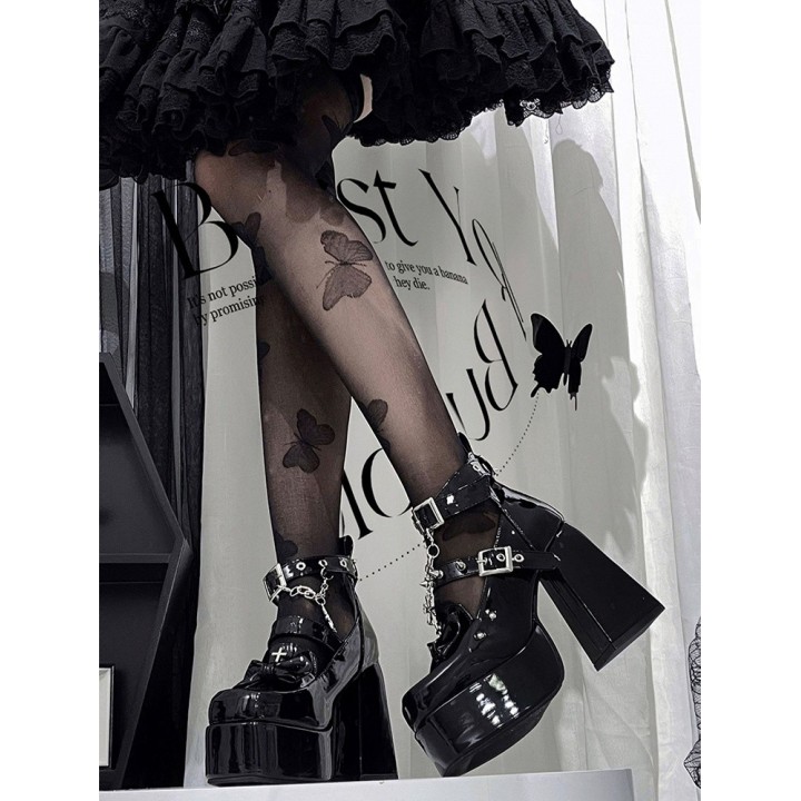 Escarpins plateformes punk goth à clous pointus – Noir verni