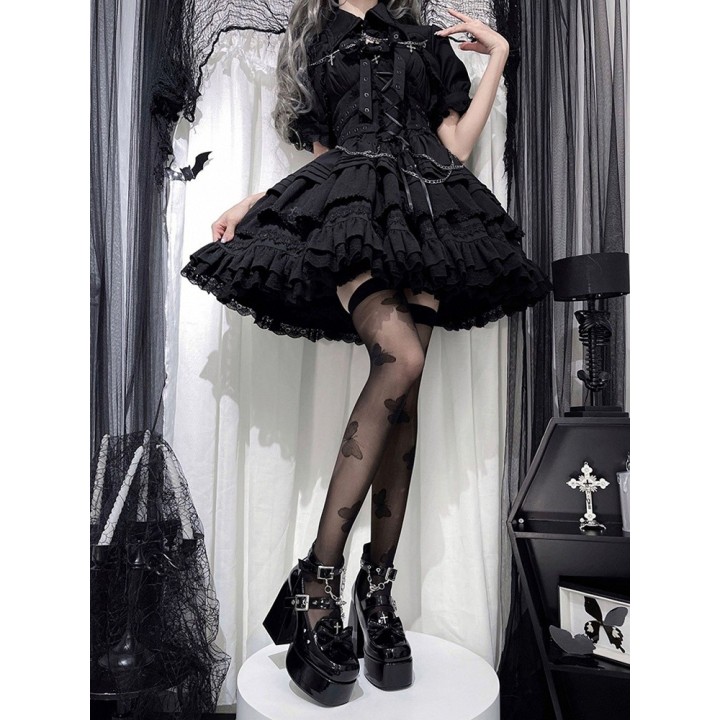 Escarpins plateformes punk goth à clous pointus – Noir verni