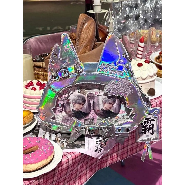 Sac cabas ita oreilles de chat, nœud et clous (porte-cartes offert) – Holographique