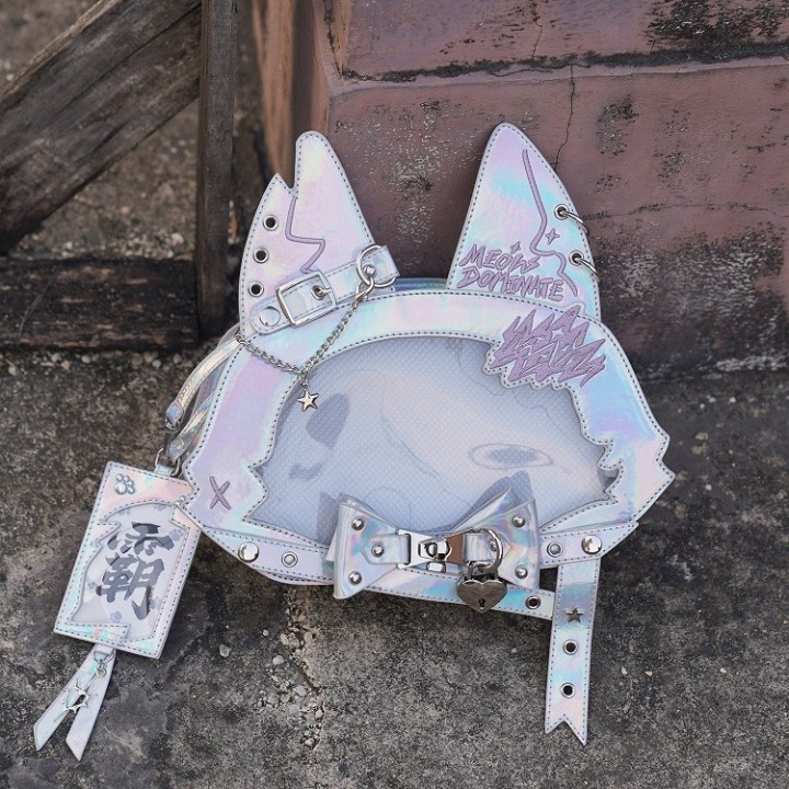 Sac cabas ita oreilles de chat, nœud et clous (porte-cartes offert) – Holographique