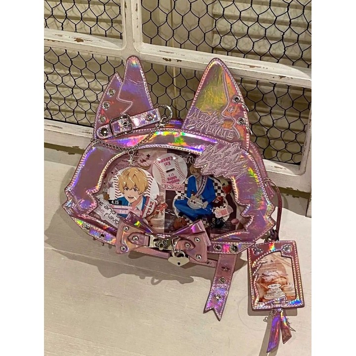 Sac cabas ita oreilles de chat, nœud et clous (porte-cartes offert) – Rose