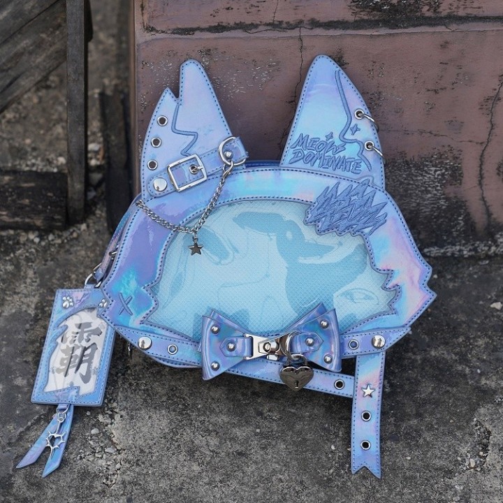 Sac cabas ita oreilles de chat, nœud et clous (porte-cartes offert) – Bleu