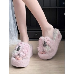 Chaussons plateformes Y2K oreilles de lapin – Rose