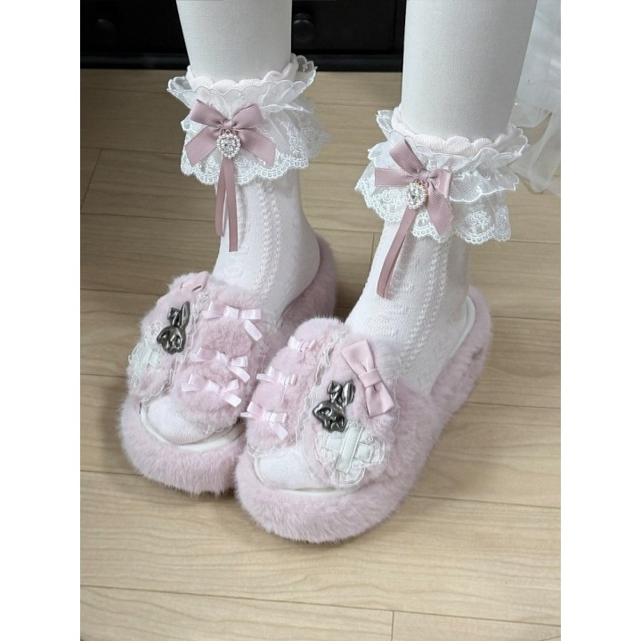 Chaussons plateformes Y2K oreilles de lapin – Rose
