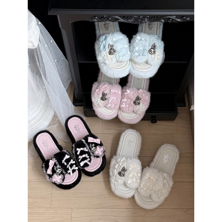 Chaussons plateformes Y2K oreilles de lapin – Blanc