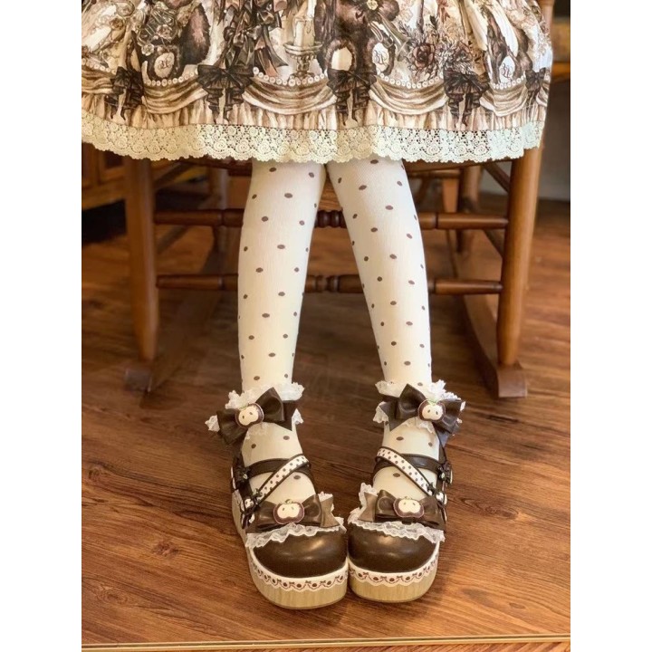 Chaussures lolita « Pomme » bout rond fourrées à nœud – Marron