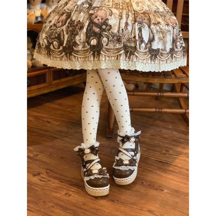 Chaussures lolita « Pomme » bout rond fourrées à nœud – Marron