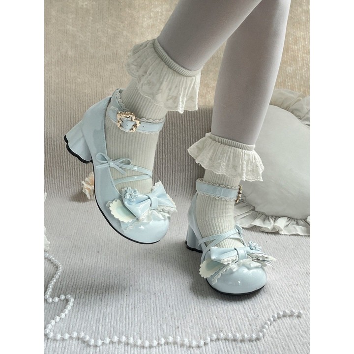 Chaussures lolita cerisier et oreilles de lapin – Bleu