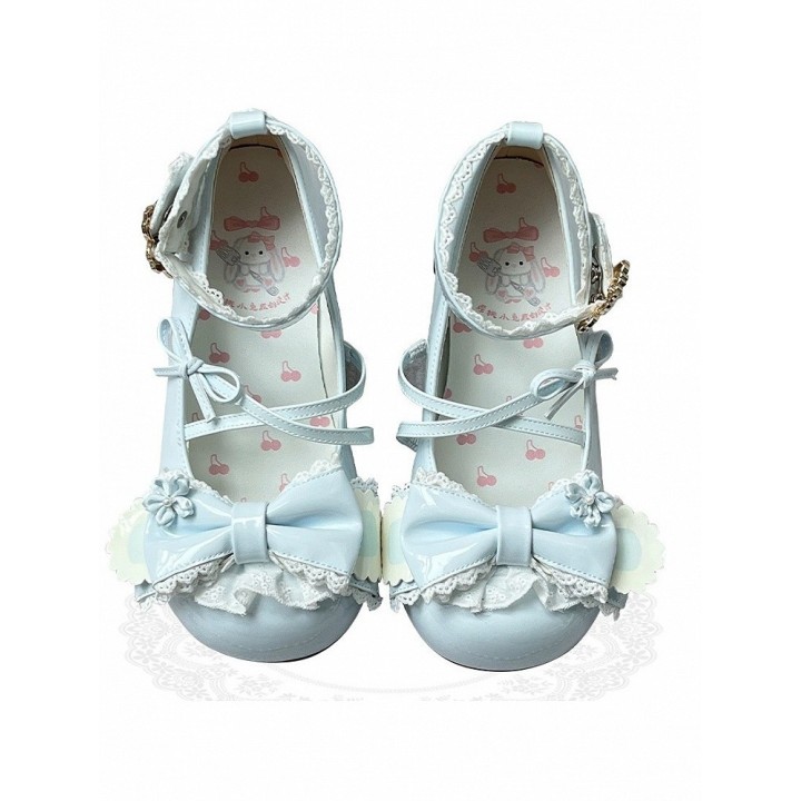 Chaussures lolita cerisier et oreilles de lapin – Bleu