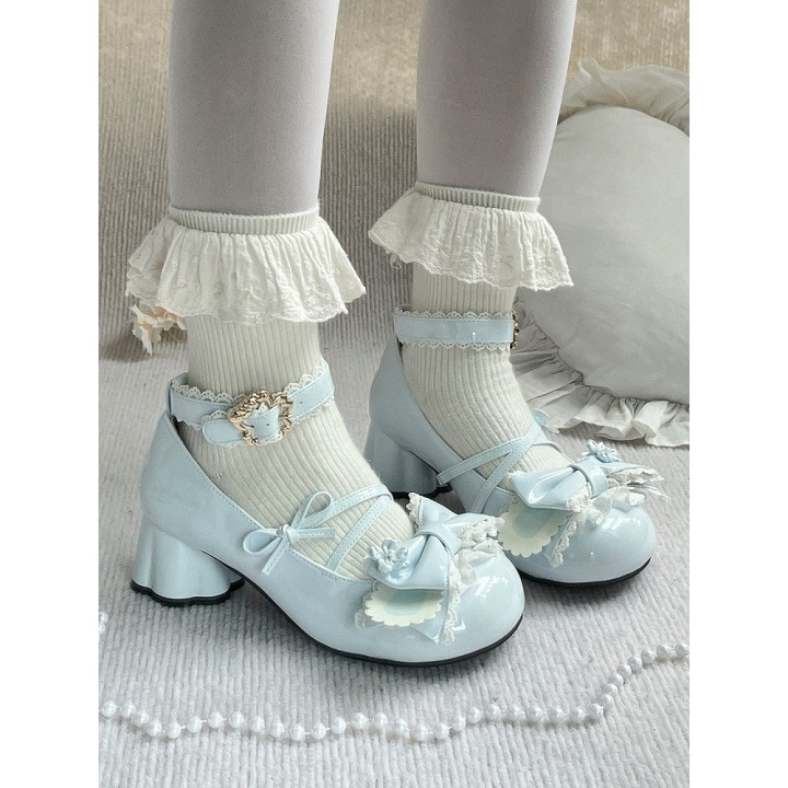 Chaussures lolita cerisier et oreilles de lapin – Bleu