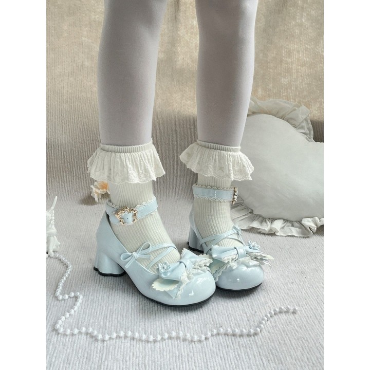 Chaussures lolita cerisier et oreilles de lapin – Bleu