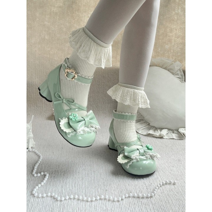Chaussures lolita cerisier et oreilles de lapin – Vert