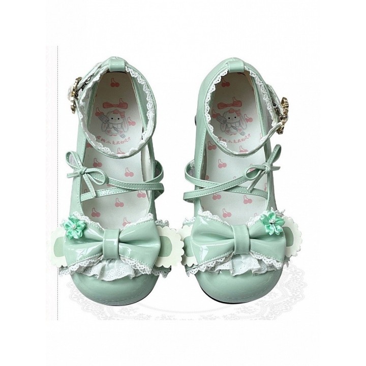 Chaussures lolita cerisier et oreilles de lapin – Vert