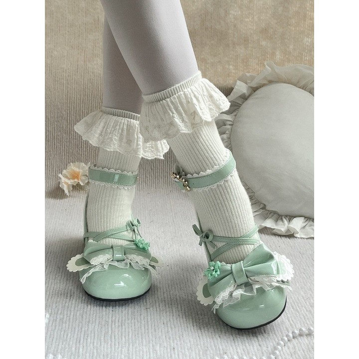 Chaussures lolita cerisier et oreilles de lapin – Vert