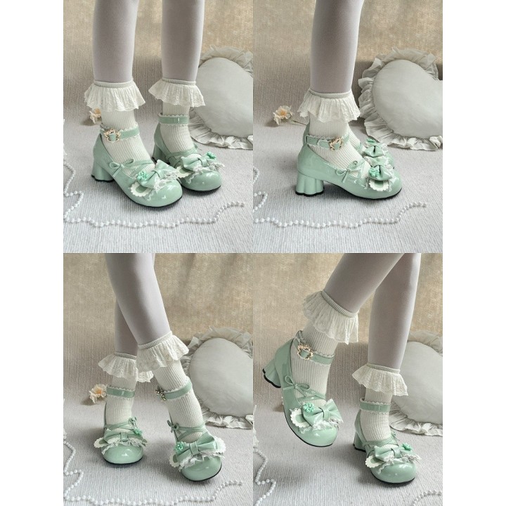 Chaussures lolita cerisier et oreilles de lapin – Vert
