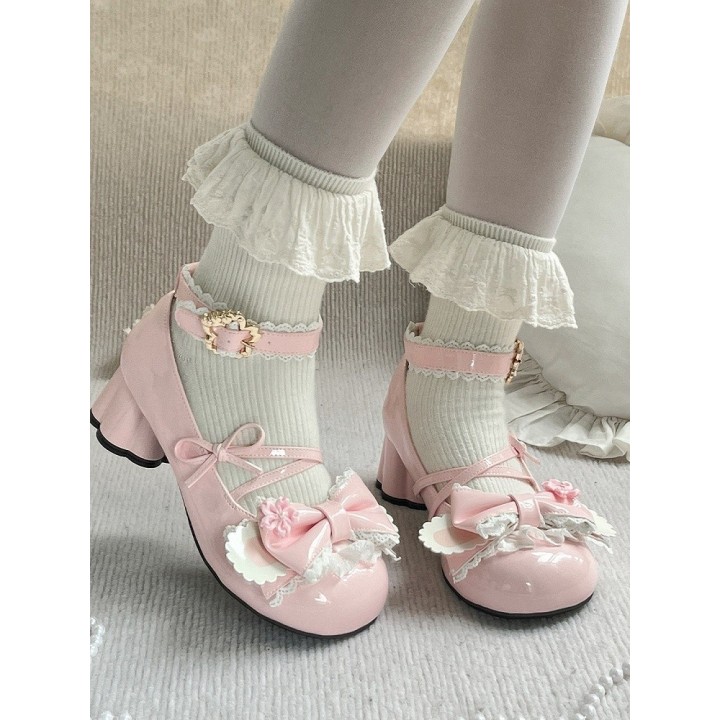 Chaussures lolita cerisier et oreilles de lapin – Rose