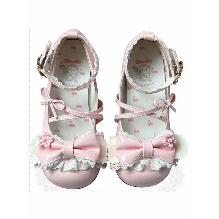 Chaussures lolita cerisier et oreilles de lapin – Rose