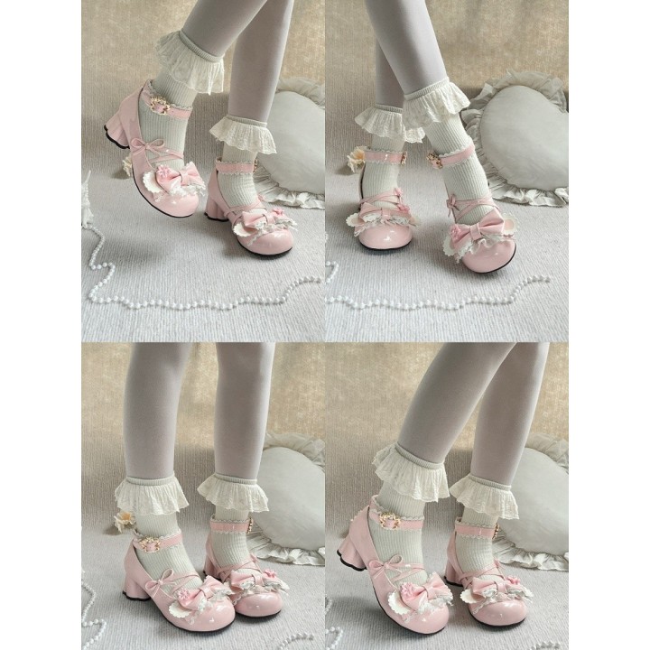 Chaussures lolita cerisier et oreilles de lapin – Rose