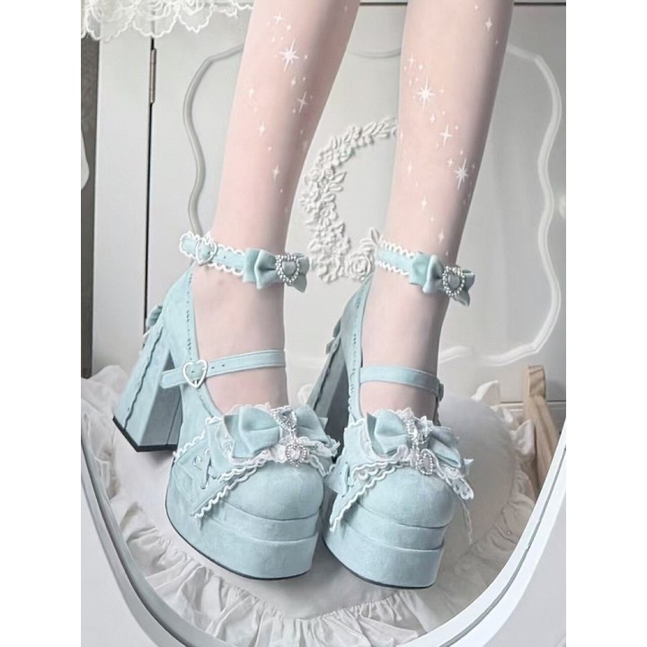 Escarpins plateformes lolita cœur de cristal – Bleu