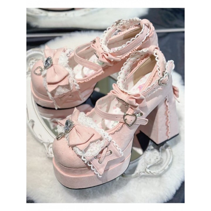 Escarpins plateformes lolita cœur de cristal – Rose clair