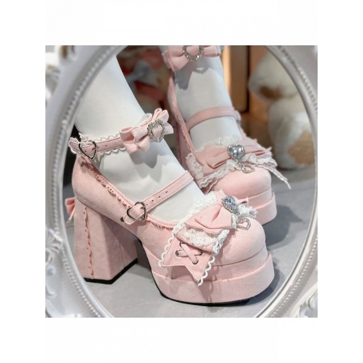 Escarpins plateformes lolita cœur de cristal – Rose clair