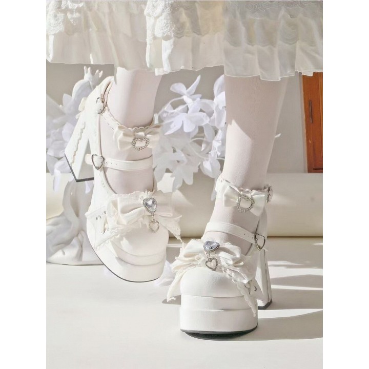 Escarpins plateformes lolita cœur de cristal – Blanc