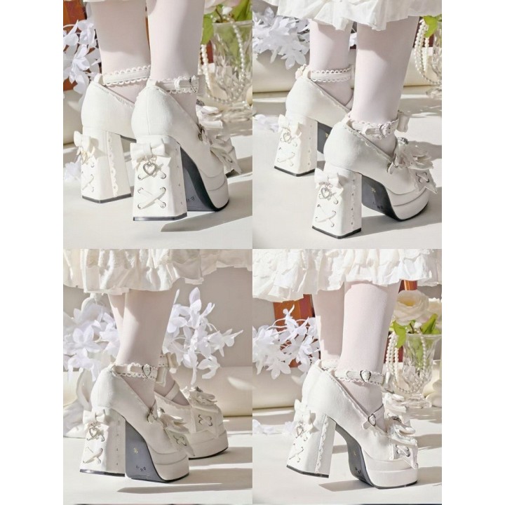Escarpins plateformes lolita cœur de cristal – Blanc