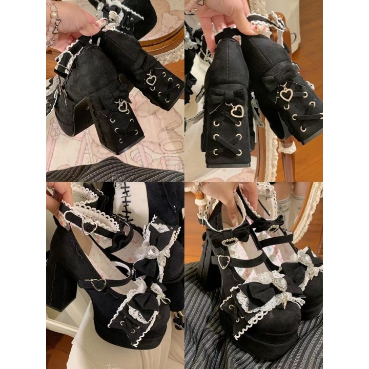 Escarpins plateformes lolita cœur de cristal – Noir