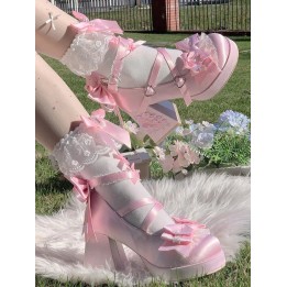 Mary Janes lolita « Sakura » à talon bloc – Rose