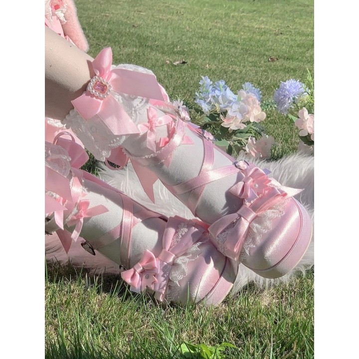 Mary Janes lolita « Sakura » à talon bloc – Rose
