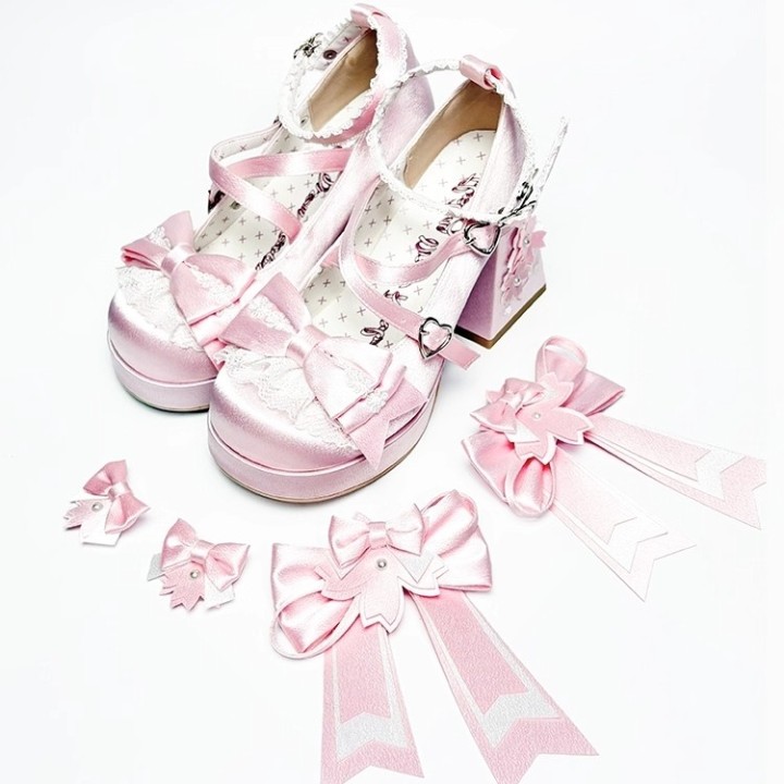 Mary Janes lolita « Sakura » à talon bloc – Rose