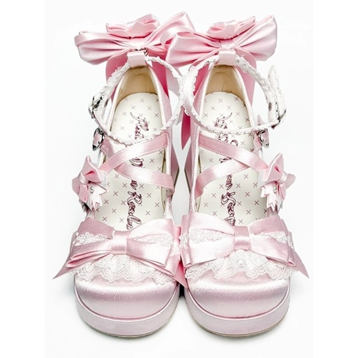 Mary Janes lolita « Sakura » à talon bloc – Rose