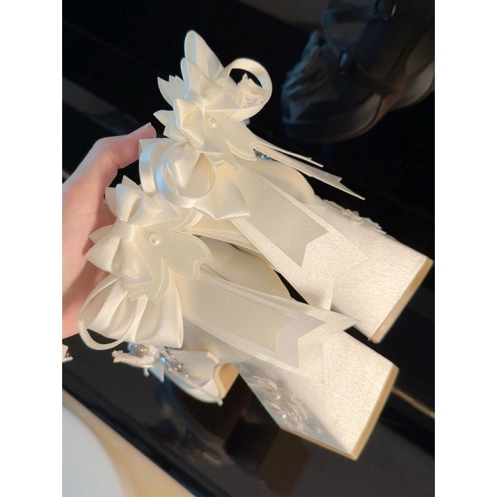 Mary Janes lolita « Sakura » à talon bloc – Blanc