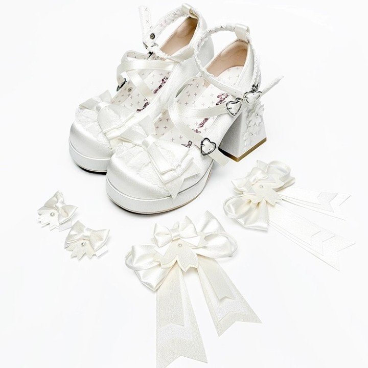 Mary Janes lolita « Sakura » à talon bloc – Blanc
