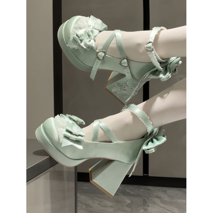 Mary Janes lolita « Sakura » à talon bloc – Vert