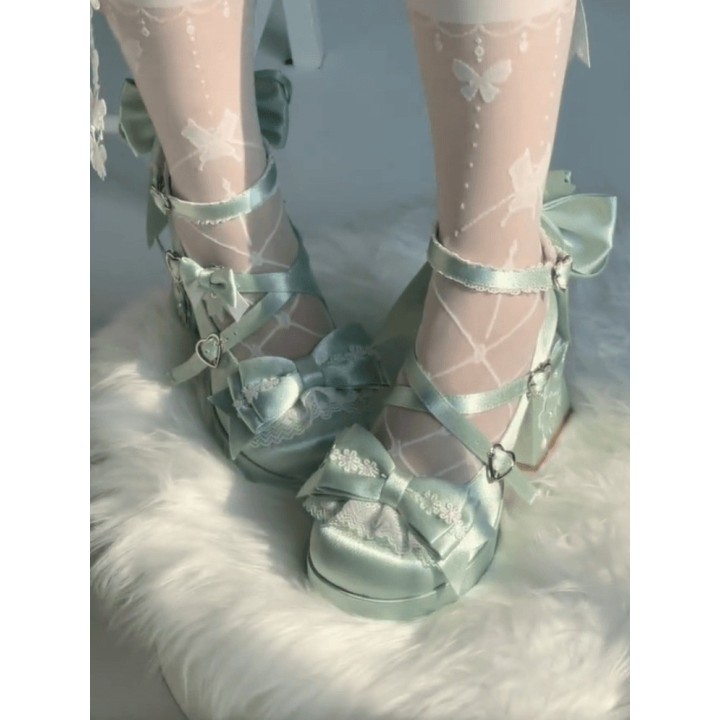 Mary Janes lolita « Sakura » à talon bloc – Vert