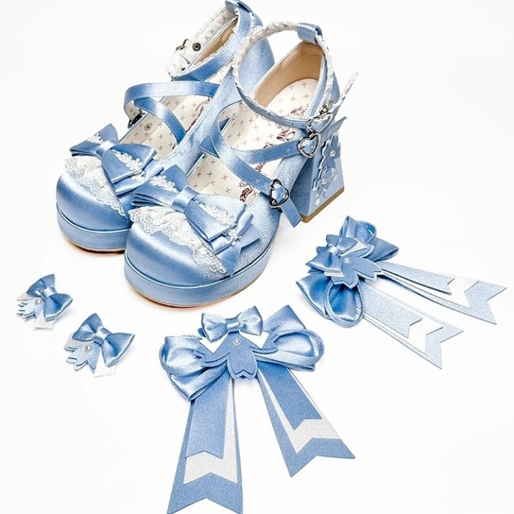 Mary Janes lolita « Sakura » à talon bloc – Bleu