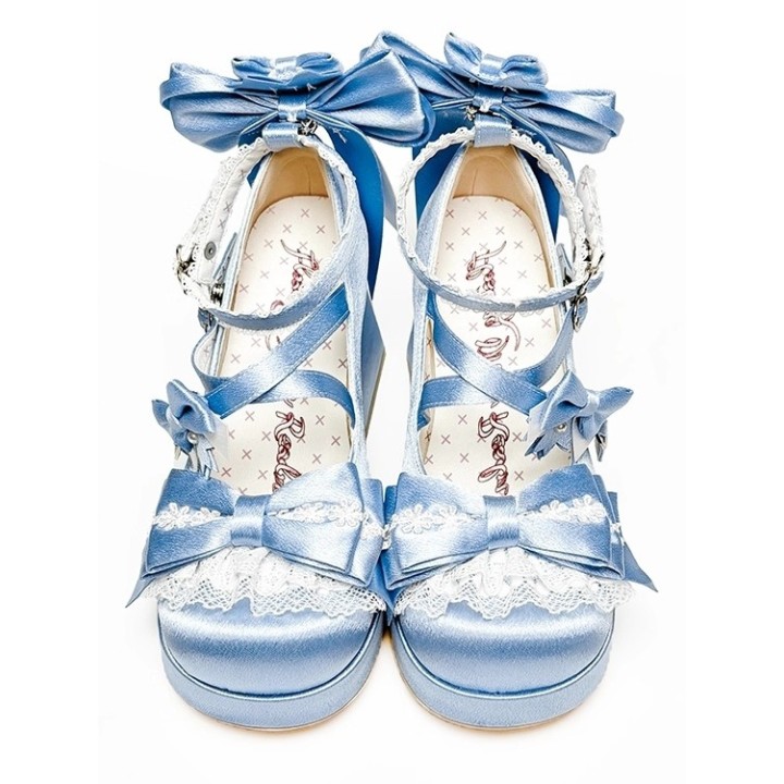 Mary Janes lolita « Sakura » à talon bloc – Bleu