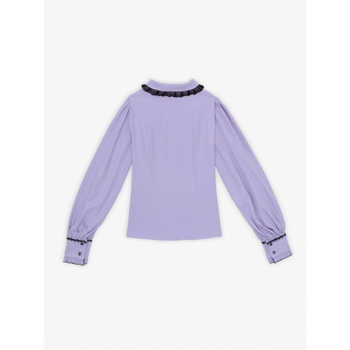 Blouse Jirai Kei violette à volants et nœud noir