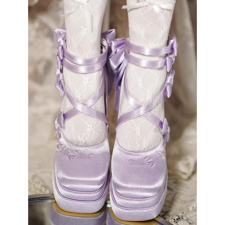 Mary Janes lolita camélia à talon transparent – Violet
