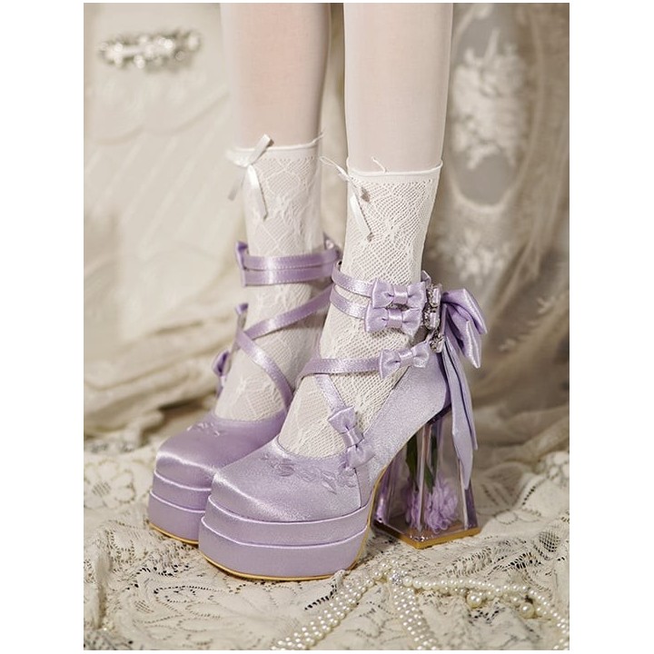 Mary Janes lolita camélia à talon transparent – Violet