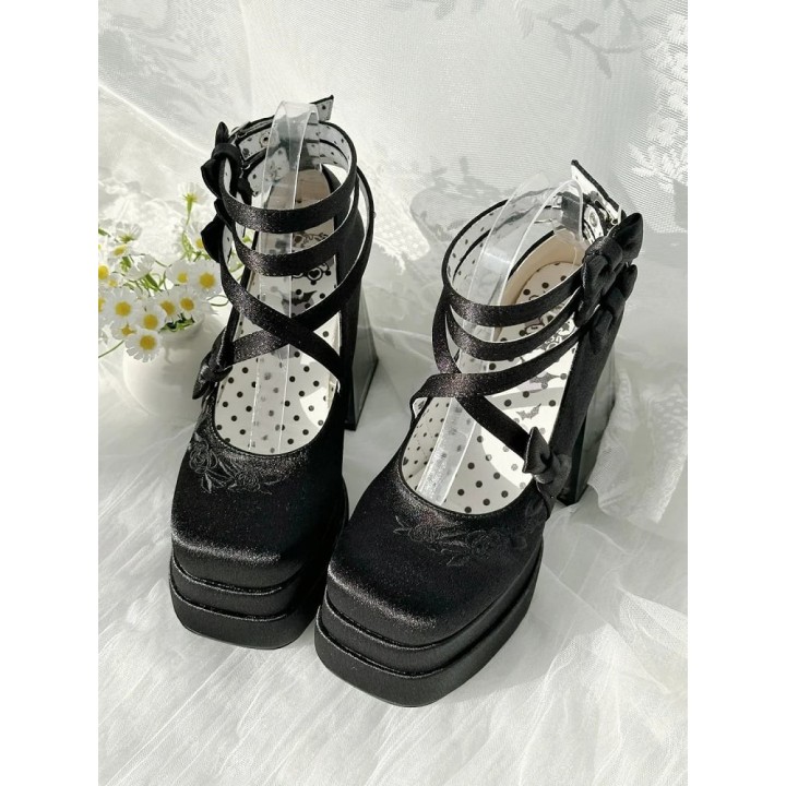 Mary Janes lolita camélia à talon transparent – Noir