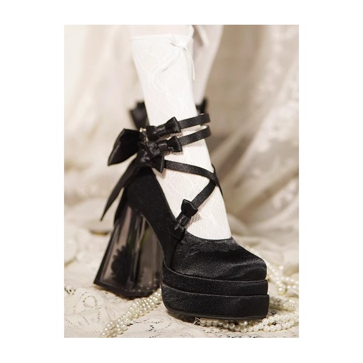 Mary Janes lolita camélia à talon transparent – Noir