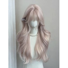 Perruque ondulée rose doré à frange