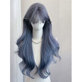 Perruque ondulée bleu poudré à frange effilée