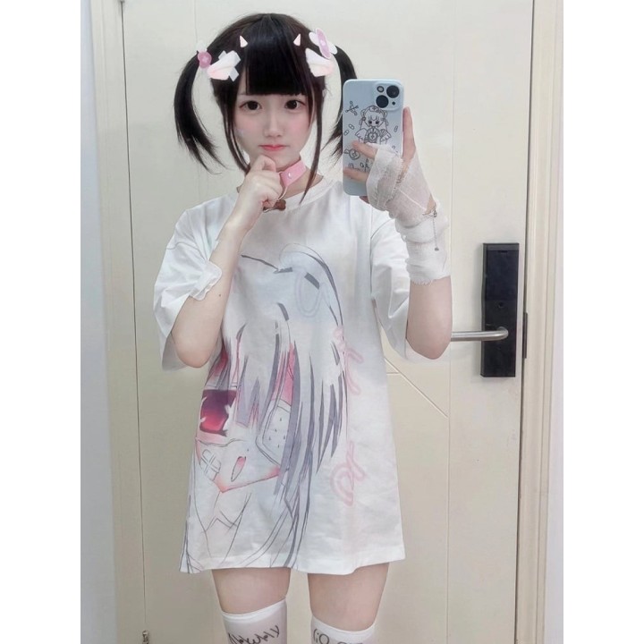 T-shirt Yami Kawaii blanc imprimé fille