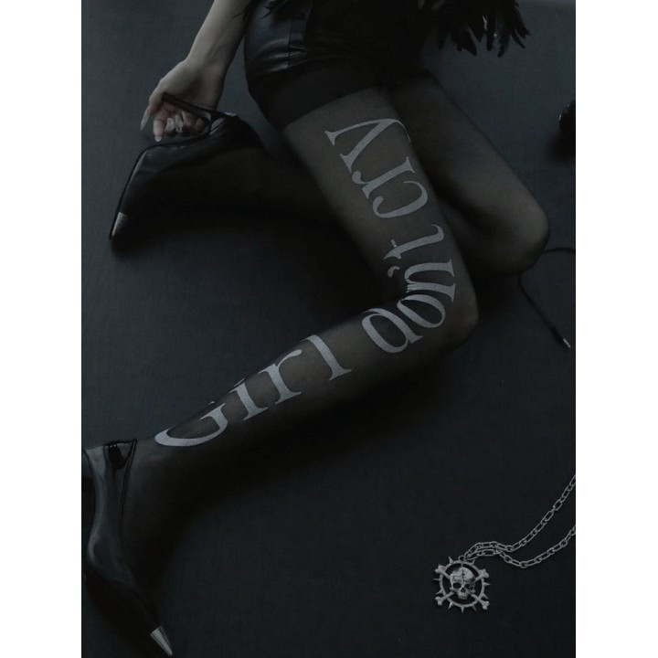 Collant voile noir Y2K lettres et étoiles pailleté