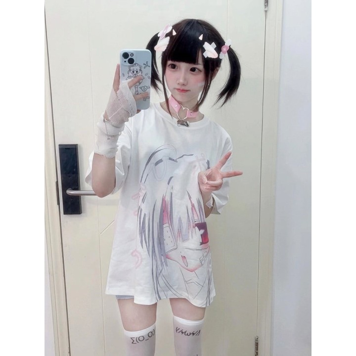 T-shirt Yami Kawaii blanc imprimé fille